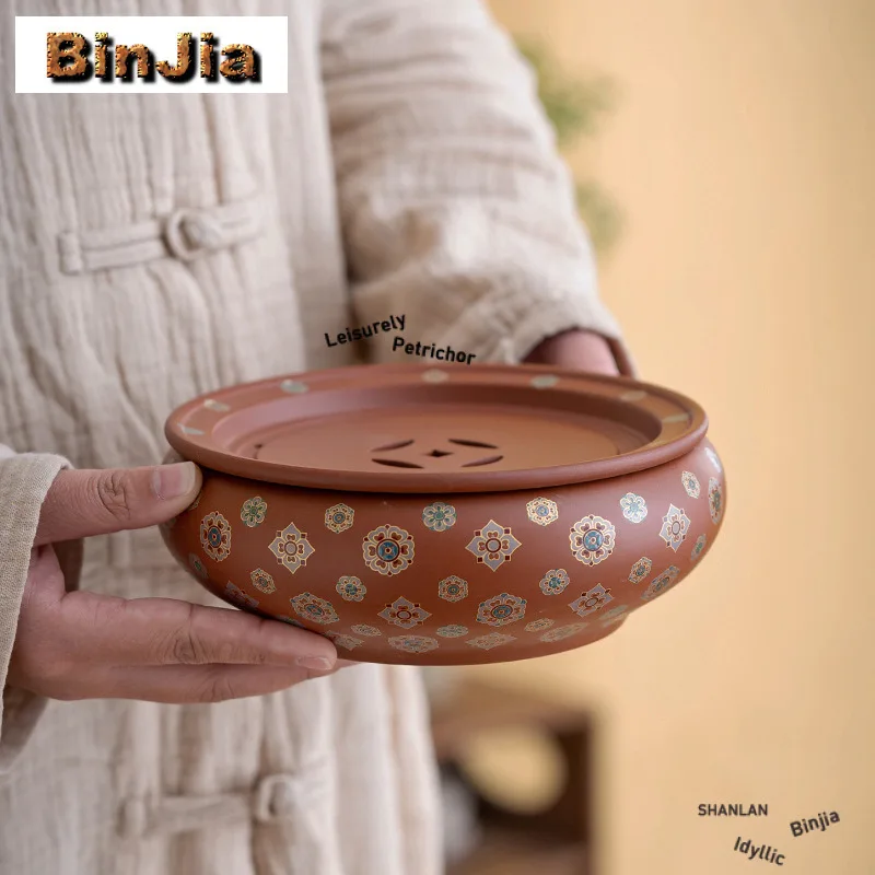 

Purple Clay Zhu Mud Bao Xiang Flowers Pot Bearing Holder Teapots Holder Dry Brew Table Tea Tray Coasters For Tea Decoration