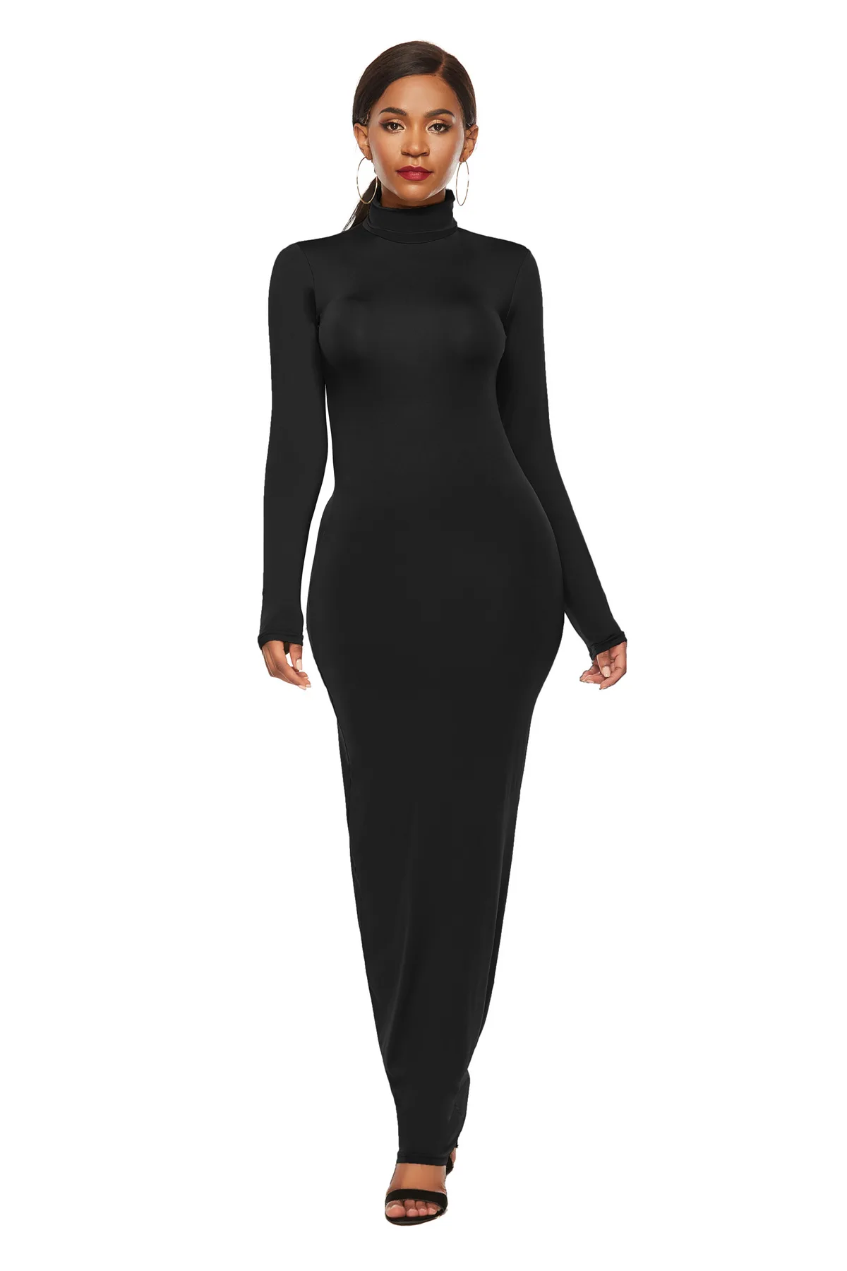

Winter Turtleneck Sexy Dresses For Women Autumn Long Sleeve Skinny Midi Boydcon Female Casual Knee-Length Party Club Long Dress