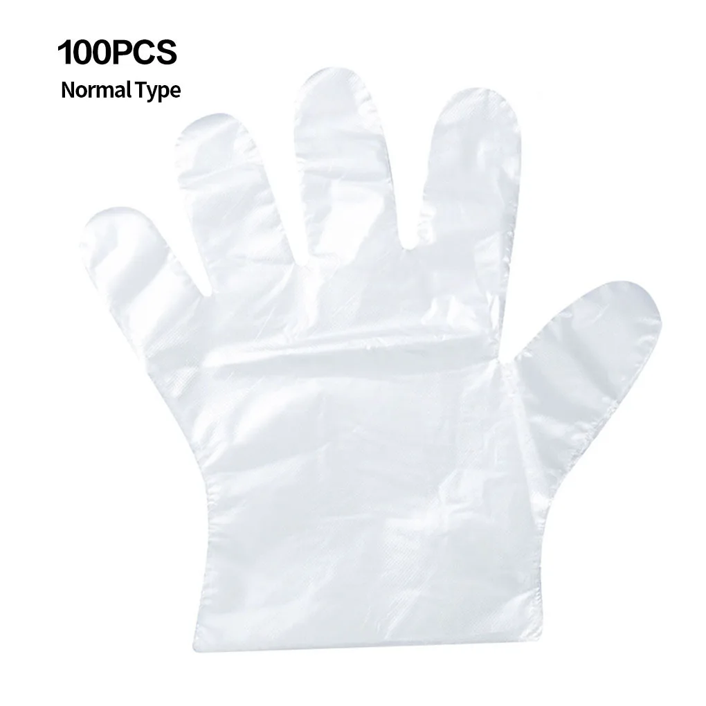 100pcs Disposable Transparent PE Gloves Restaurant Kitchen Beauty Hairdressing Plastic Gloves, Thickened Type