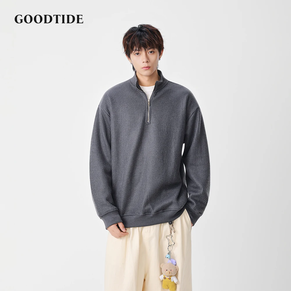 2025 شتاء جديد كم طويل قلنسوة بسحاب الرجال عادية فضفاض الراقية محبوك الصوف ملابس خارجية موضة مريحة الشارع الشهير