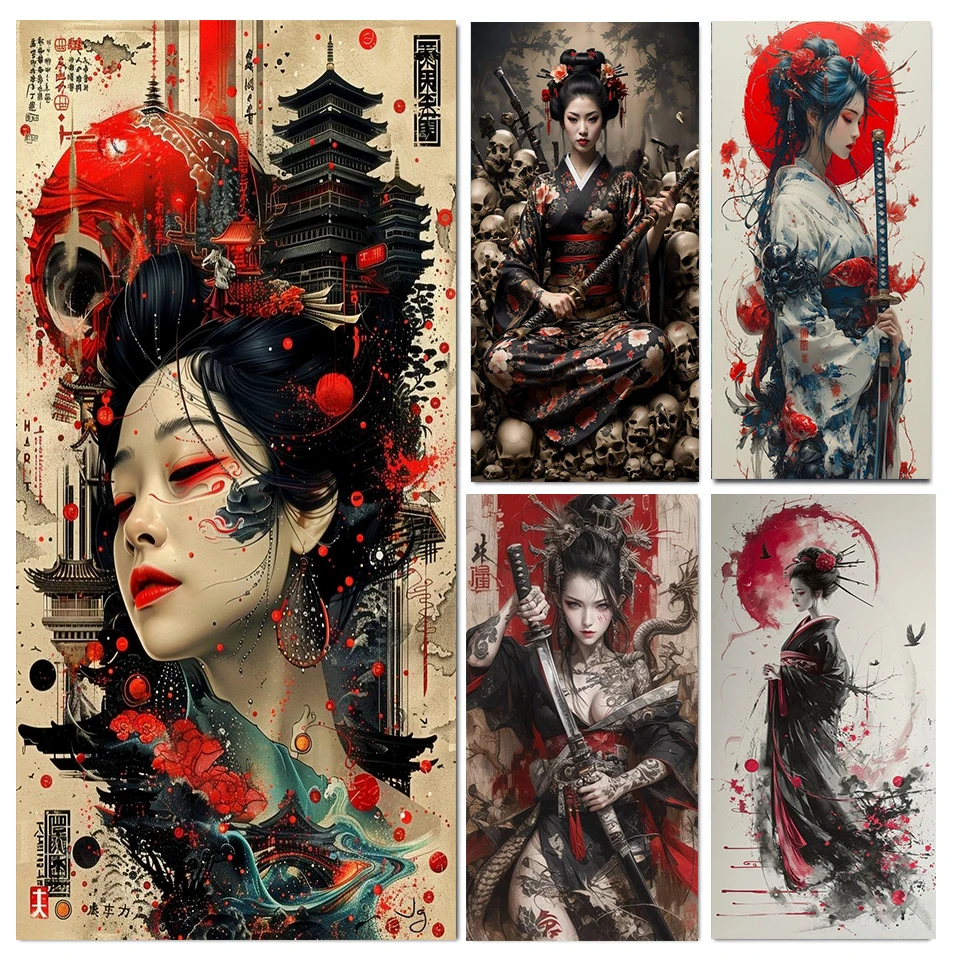

Diamond Art Painting Kits Cross Stitch Japanese Woman 5D DIY Diamond Embroidery Portrait Rhinestones Full Mosaic Decor For Home