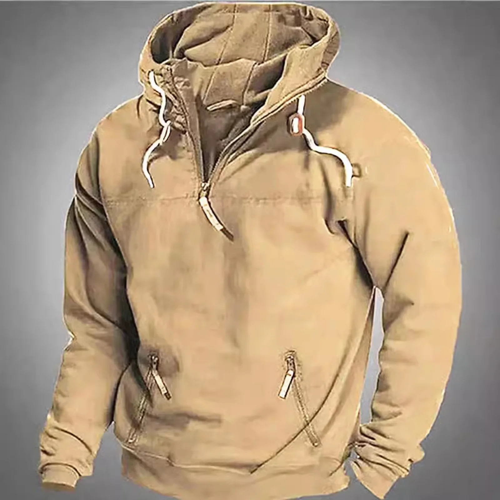 

Men's Tactical Hoodies Half Zipper Solid Warm Fleece Military Sweatshirts Male Hooded Jackets Thick Outdoor Polar Streetwear