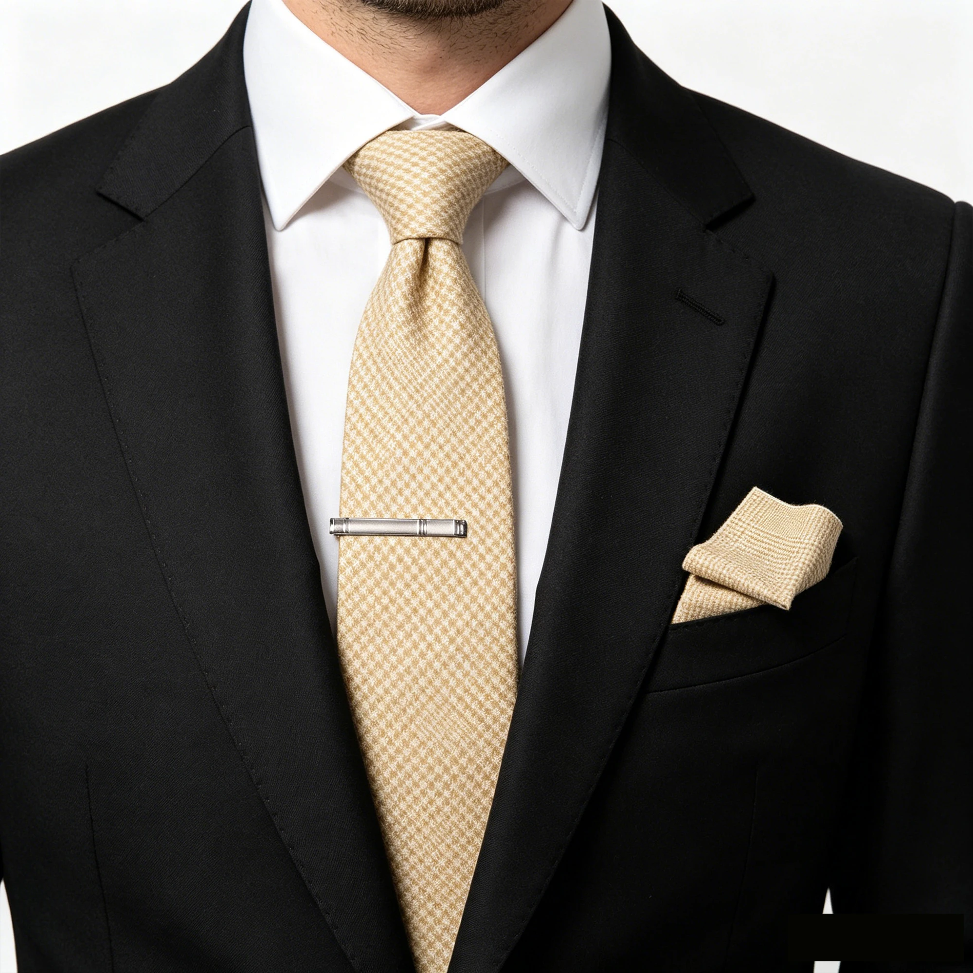 Klassische Wollkrawatte für Herren, braun-grau, gestreift, kariert, einfarbig, Kaschmir-Krawatte, Einstecktuch-Set, Hochzeitsaccessoire, Geschenk – Detail 12