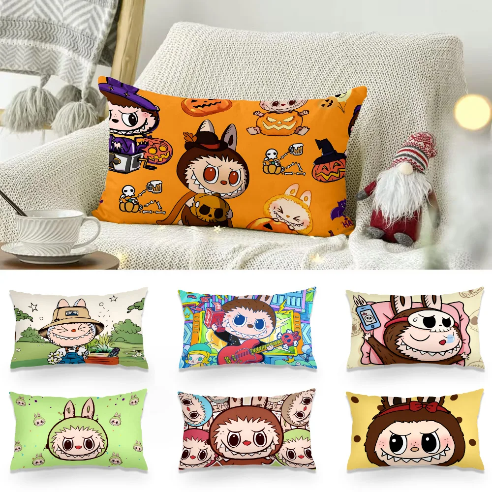 Hot Lovely  Labubu Skulls Double-sided Printing Rectangle Pillow Case Bedside Pillowcase Sofa Cushion Cover Room Home Decoration