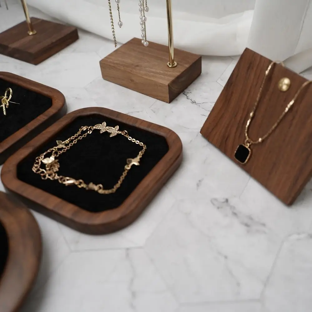 Geometrie Holz Ringe Tablett Exquisite Ohr Studs Fall Ohrringe Display Tablett Samt Schmuck Organizer Ring Ohrring Halter Hause