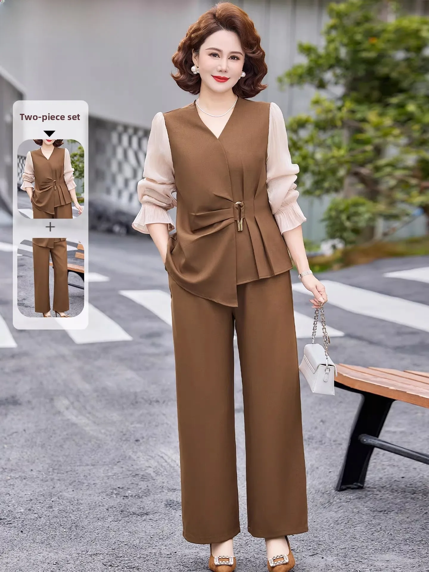 

Ele Mom Spring Faion Two-Piece Set High-Quali irt Middle-Aged And ly Women's Clothing Spring Autumn Personalit...