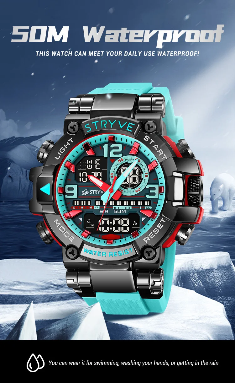 STRYVE Herrenuhren, modische elektronische Uhren für Herren, Top-Marke STRYVE 8025, Outdoor-Sportuhr mit Kalender, Chronograph – Detail 7