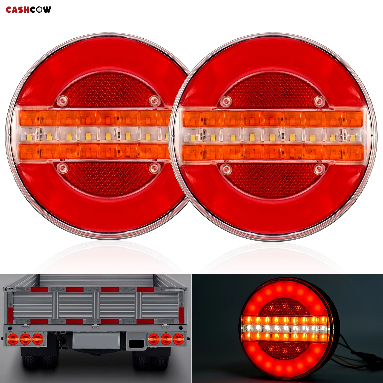 2x Trailer Tail Light LED Round Hamburger Brake Light Waterproof Truck Rear Lights Stop Indicator Lamp 12V 24V Lorry Caravan Van