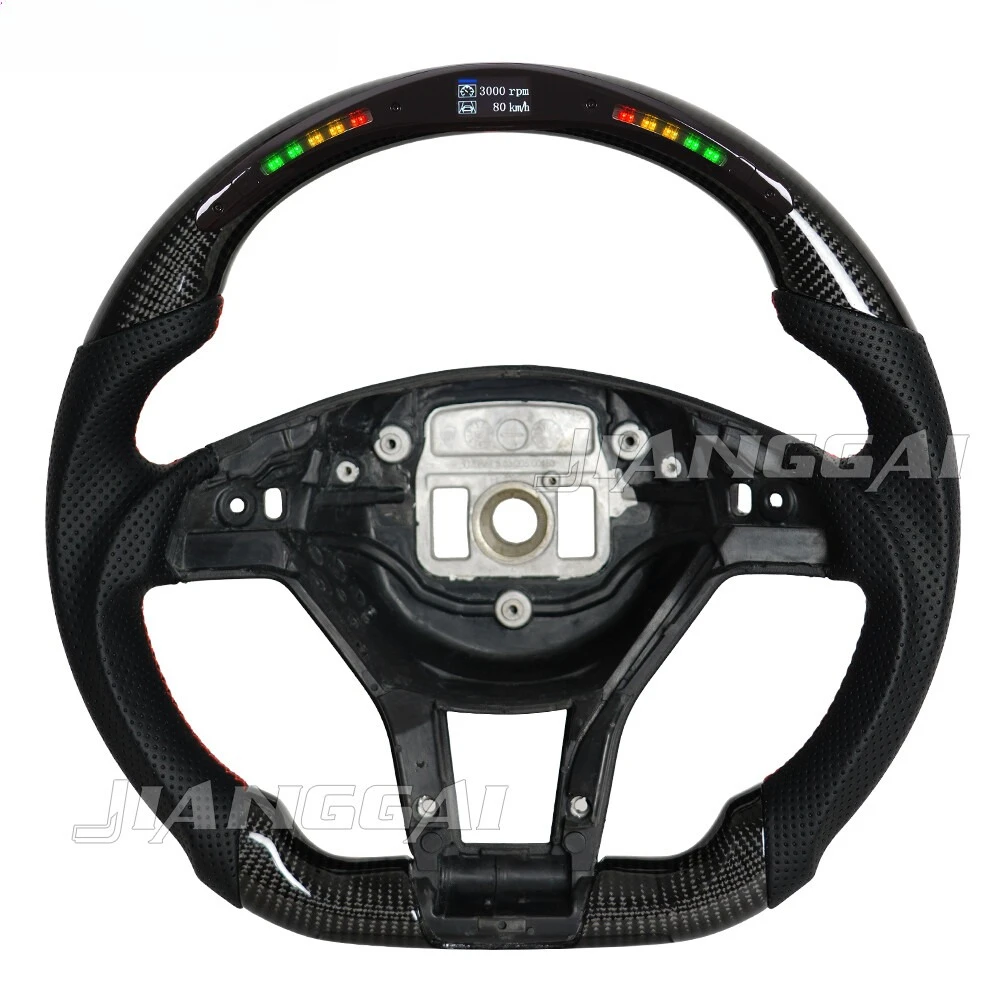 

LED Carbon Fiber Steering Wheel Red Stitching For Benz AMG CLA 45 A45 CLS SLK SLS E63 2012-2014 Triangular Paddle Hole Version