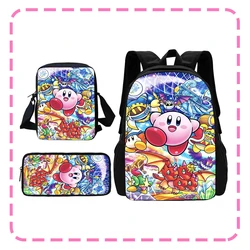 Sanrio Cute Cartoon 3 pcs set Child School Backpack With Shoulder Bag Pencil Bags School Bags for K-KirbyS Boys Girls Best Gift