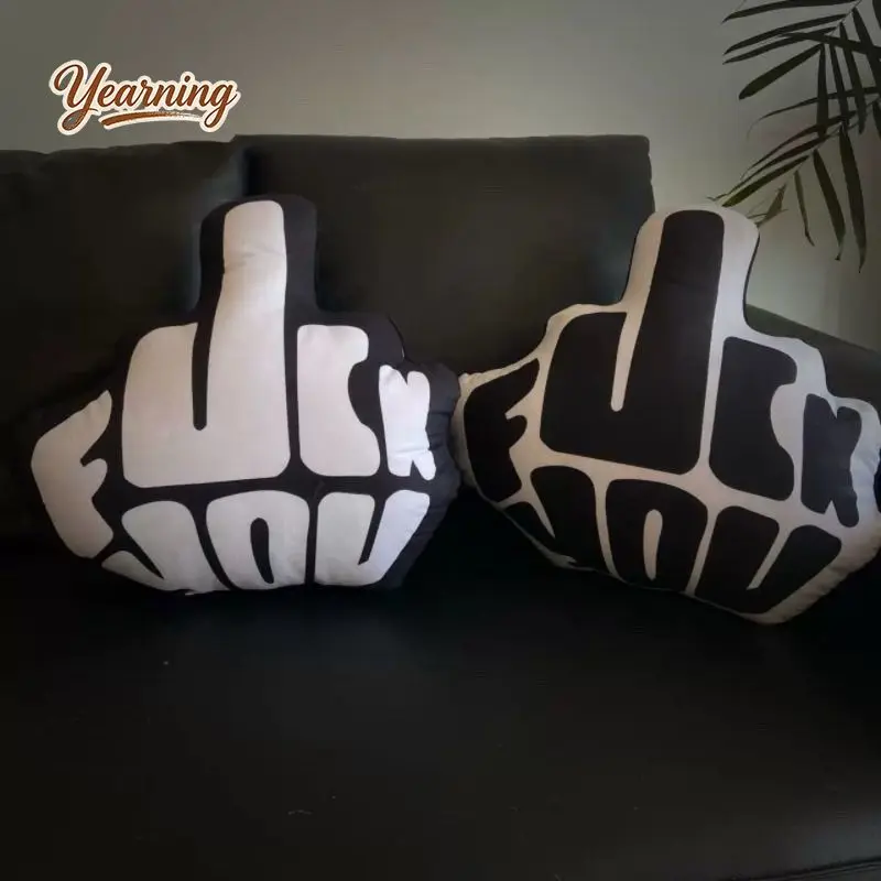

Black & White Irregular Pillow, Minimalist Middle Finger Cushion, Fashion Creative Decor for Sofa Home Living Room