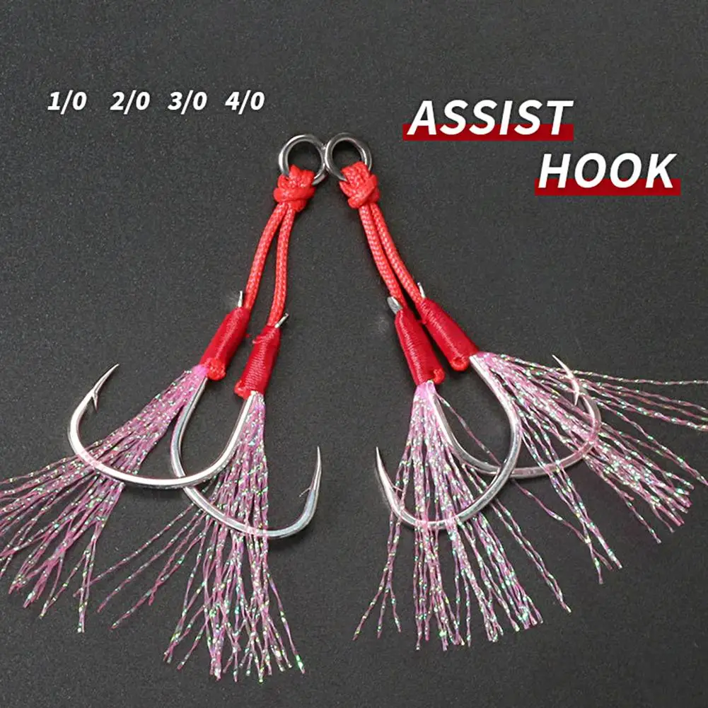 Fishing Hook Braided Line Carbon Steel 1/0 2/0 3/0 4/0 Dual Assist Jigging Circle Hook Dual Assist Dancing Stinger Fishing Hook