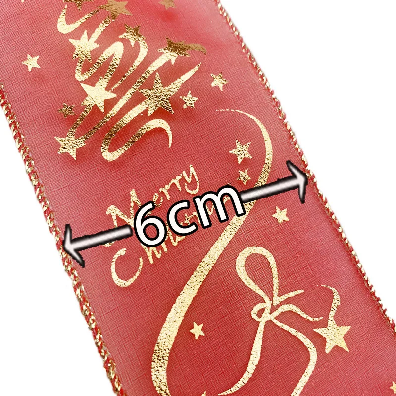 (2 Meters/roll) 6cm Width Red Organza Christmas Hot Stamping Printing Ribbon Gift Packaging  DIY Decorative Ribbons