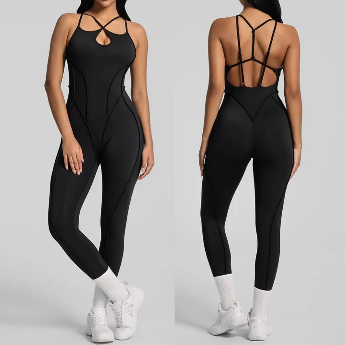 

sexy Beautiful back Jumpsuit Women Workout Bodysuit Gym Sports Overall Sportswear Fitness Pilates Yoga Suit One Piece Outfit