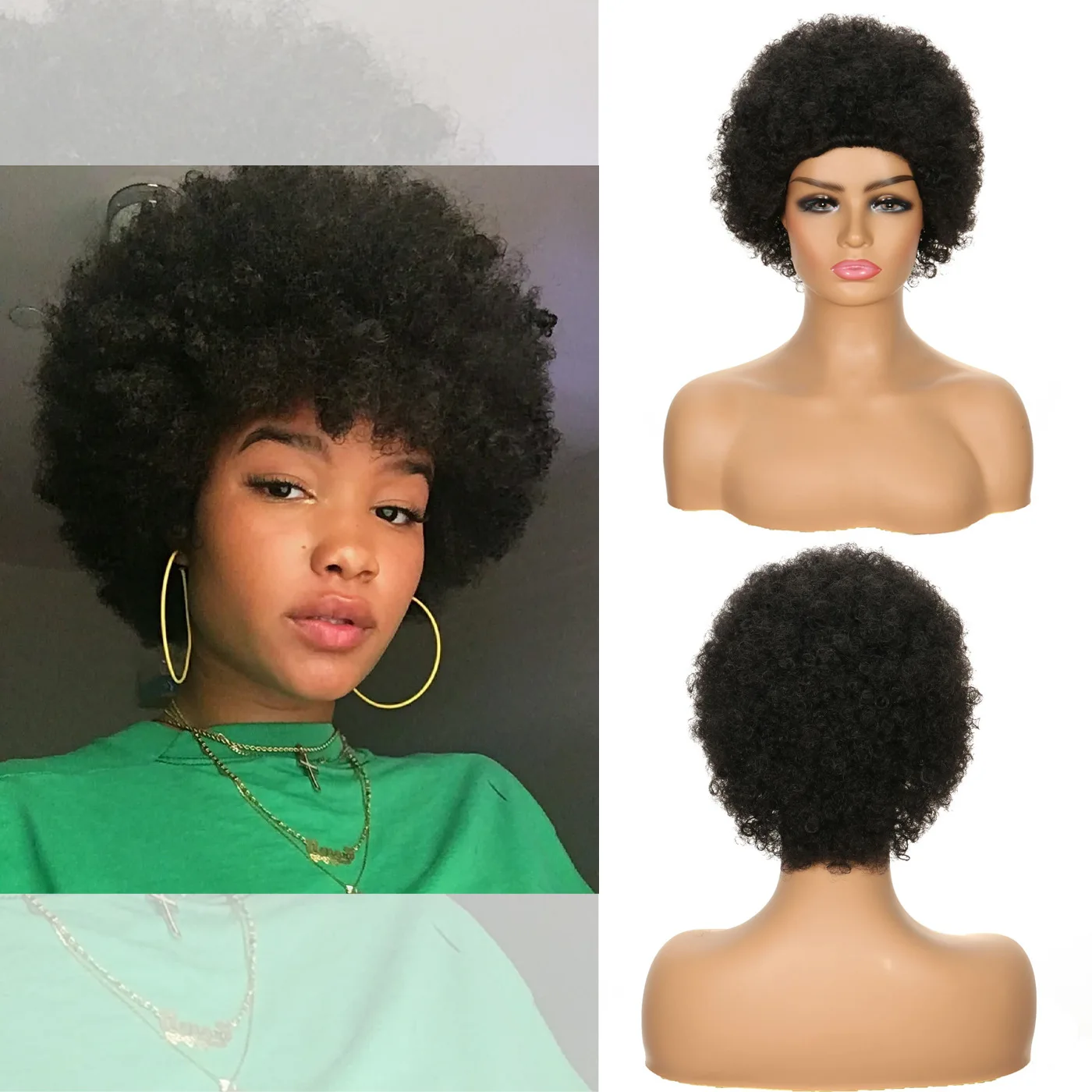 

Wig, new European and American wig, gradually changing for women, slim and curly hair, rose mesh head cover