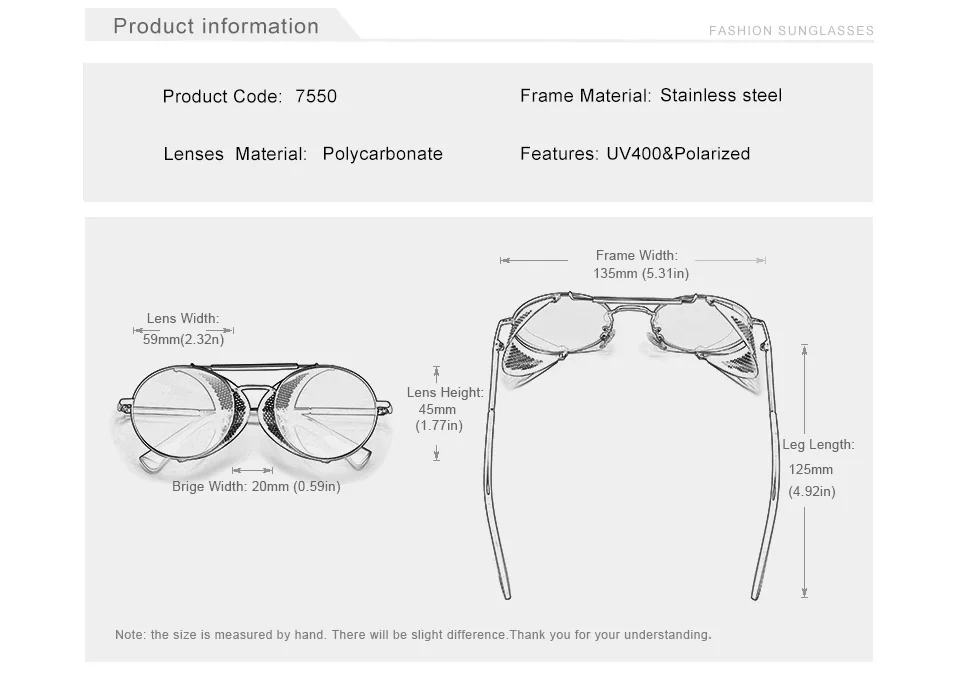 KINGSEVEN Mode Gothic Steampunk Sonnenbrille Polarisierte UV400 Männer Frauen Neue Designer Vintage Brillen Runde Pilot Rahmen Gläser – Detail 2
