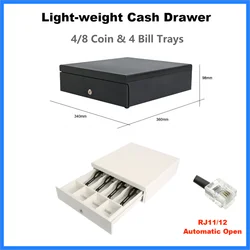 Light Weight Steel Cash Drawer RJ11 RJ12 Cash Box with Coin Tray Bill Trays Automatic Open Cashier Printer Cash Register Connect