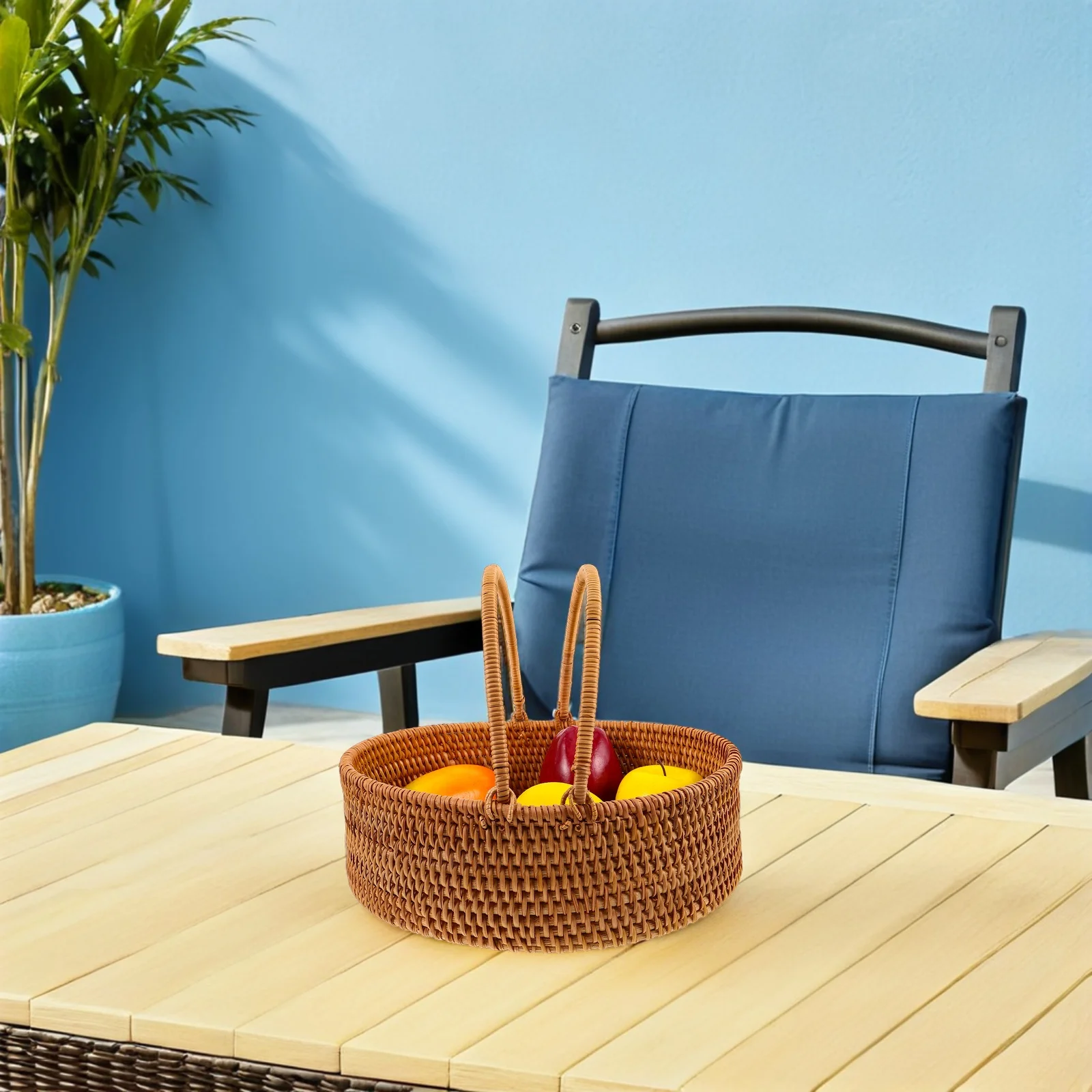 Grand panier de rangement en rotin, organisateur naturel tissé à la main pour fruits et légumes, collations, pain pique-nique voyage cuisine extérieure