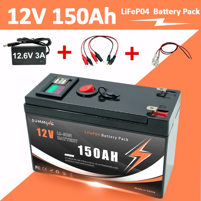 

LiFePO4 12V 150Ah Lithium Battery,18650 Batteries 4000 Deep Cycles, Built-in BMS, Ideal for UPS, Kayaks, Fish Finders, Solar