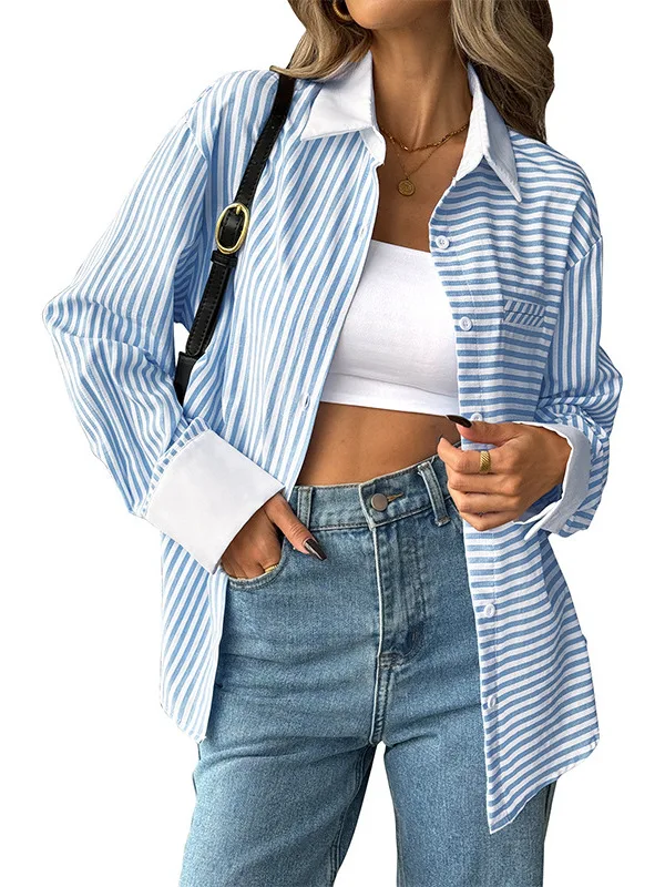 المرأة زر مخطط المرقعة irt عارضة Sle طويلة Sve أعلى شريط نمط الربط تصميم عادي رقيقة #5