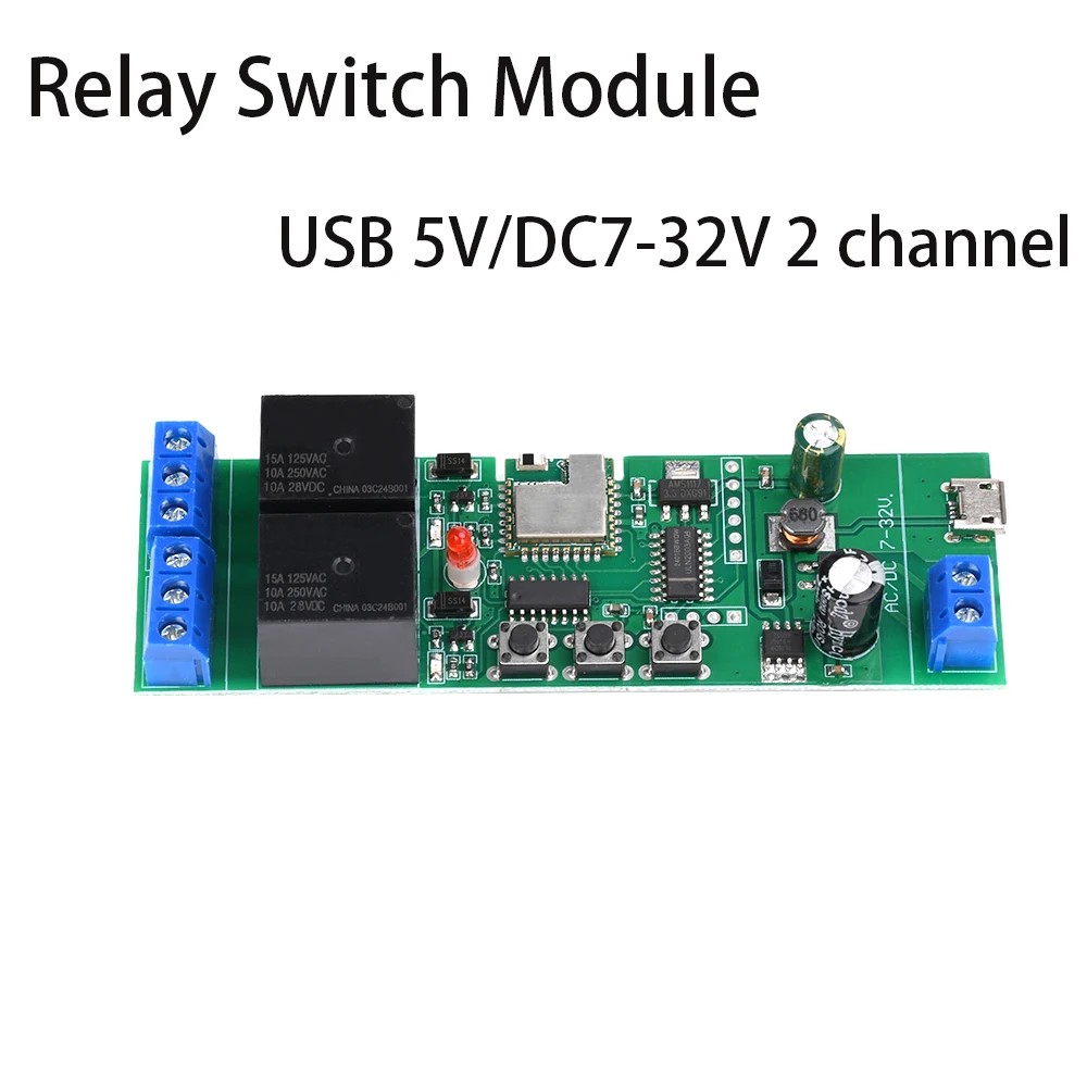 USB 5 В/DC7-32 В 2-канальный Micro Link APP Bluetooth WIFI модуль релейного переключателя дистанционного управления Интерфейс Type-C 2,4 ГГц