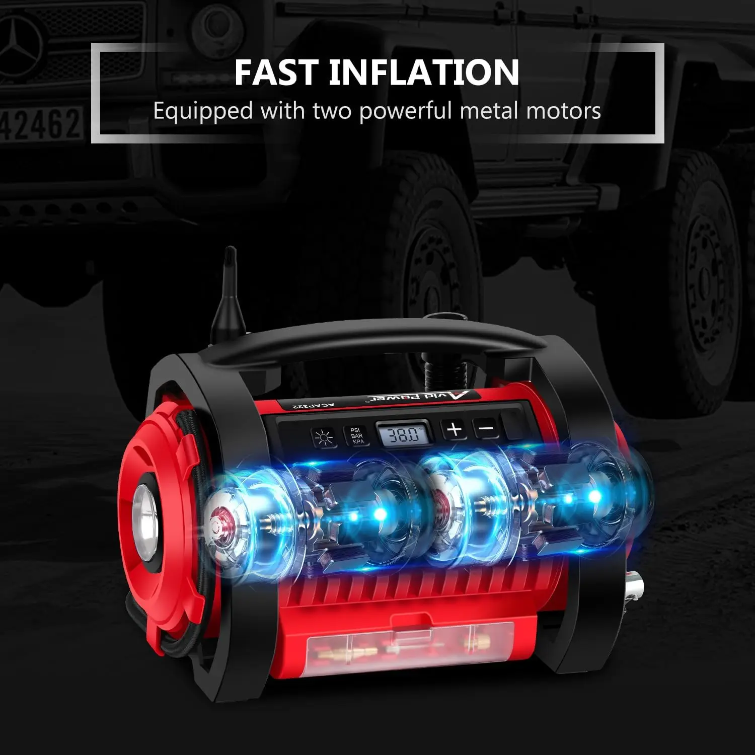 Tire Inflator Portable Air Compressor 12V DC / 120V AC Car Tire Pump, Air Mattress Pump with Inflation and Deflation Modes