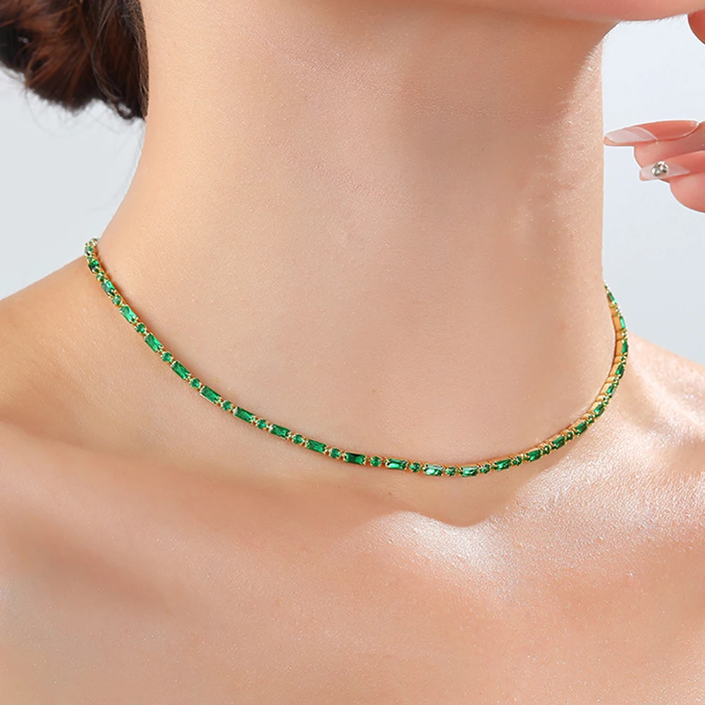 Bridal Fashion Rainbow Crystal Rhinestone Choker Necklace Women Wedding Accessories Tennis Chain Chokers Jewelry Collier Femme