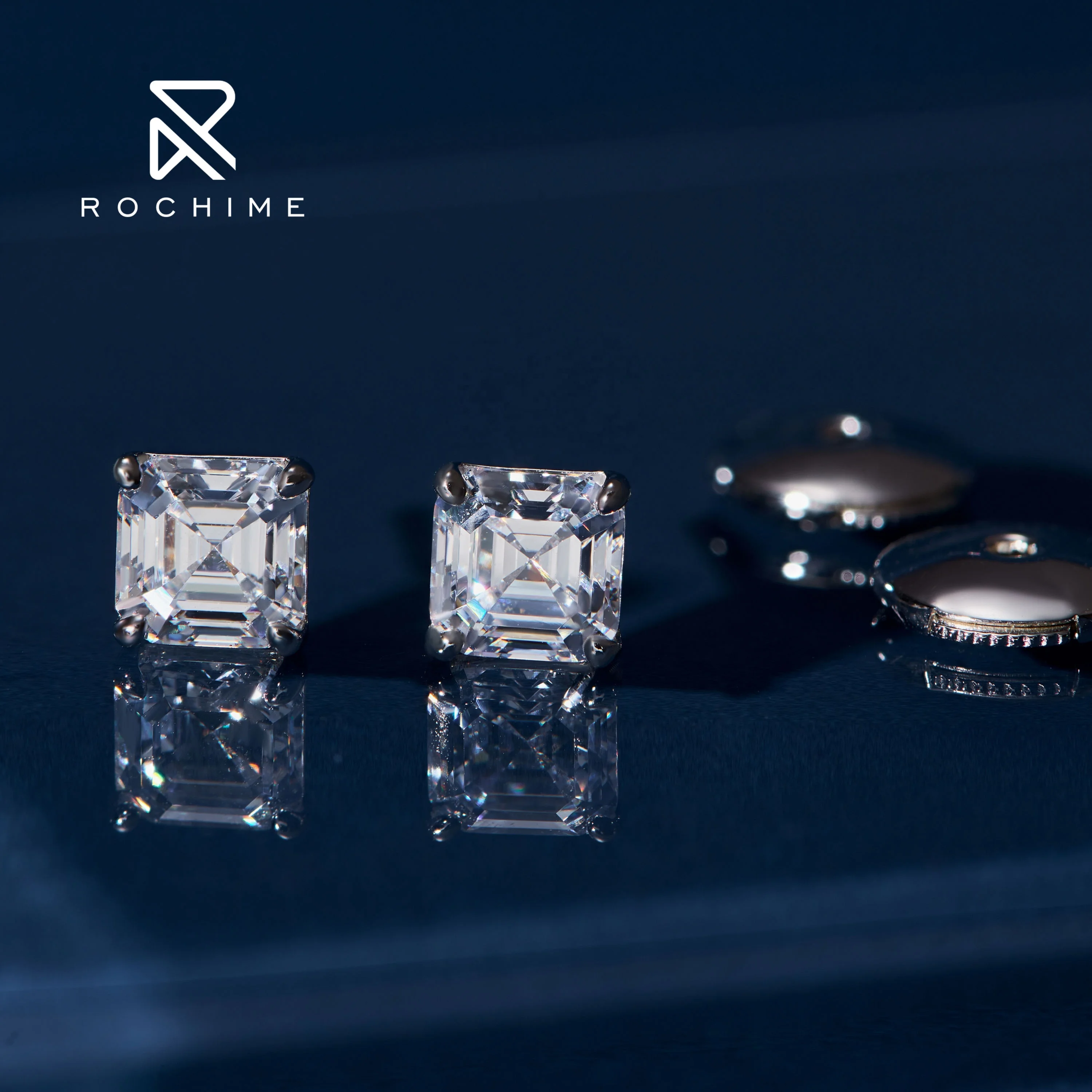 Rochime-Boucles d'oreilles en diamant taille Asscher pour femme, argent regardé 925, plaqué or, bijoux fantaisie