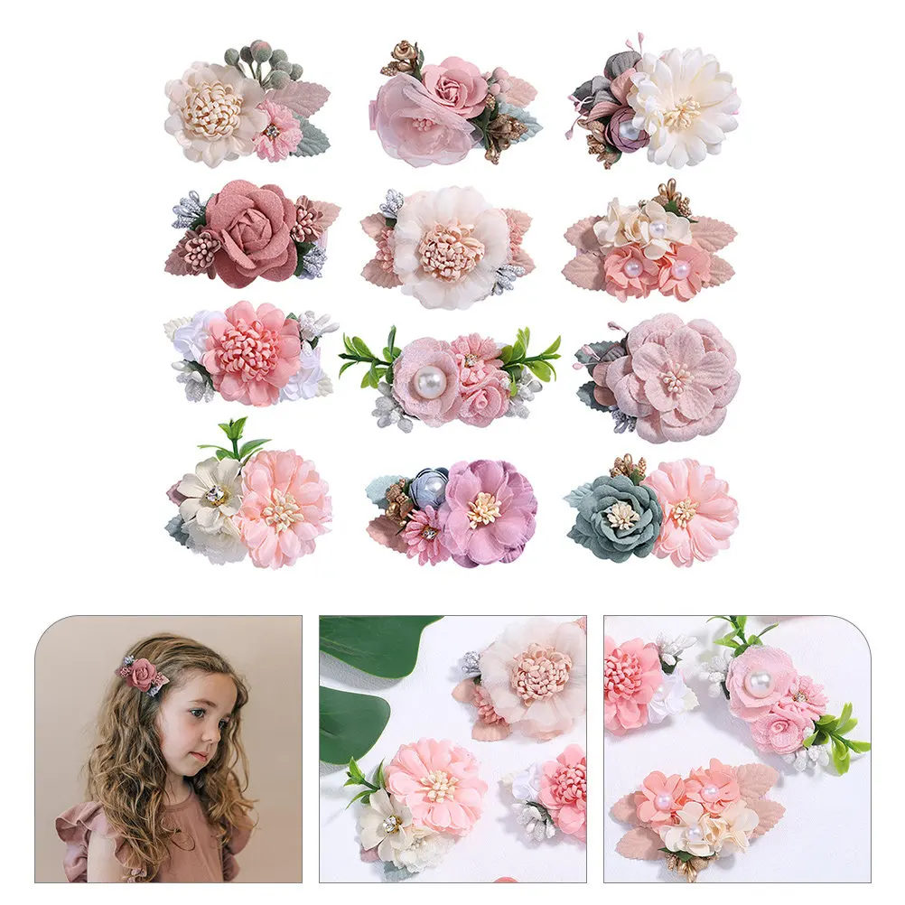 

12Pcs Pearl Flower Hair Clip Vivid Floral Hairpin Wedding Banquet Engagement Photo Props Hair Accessories Flower Clips