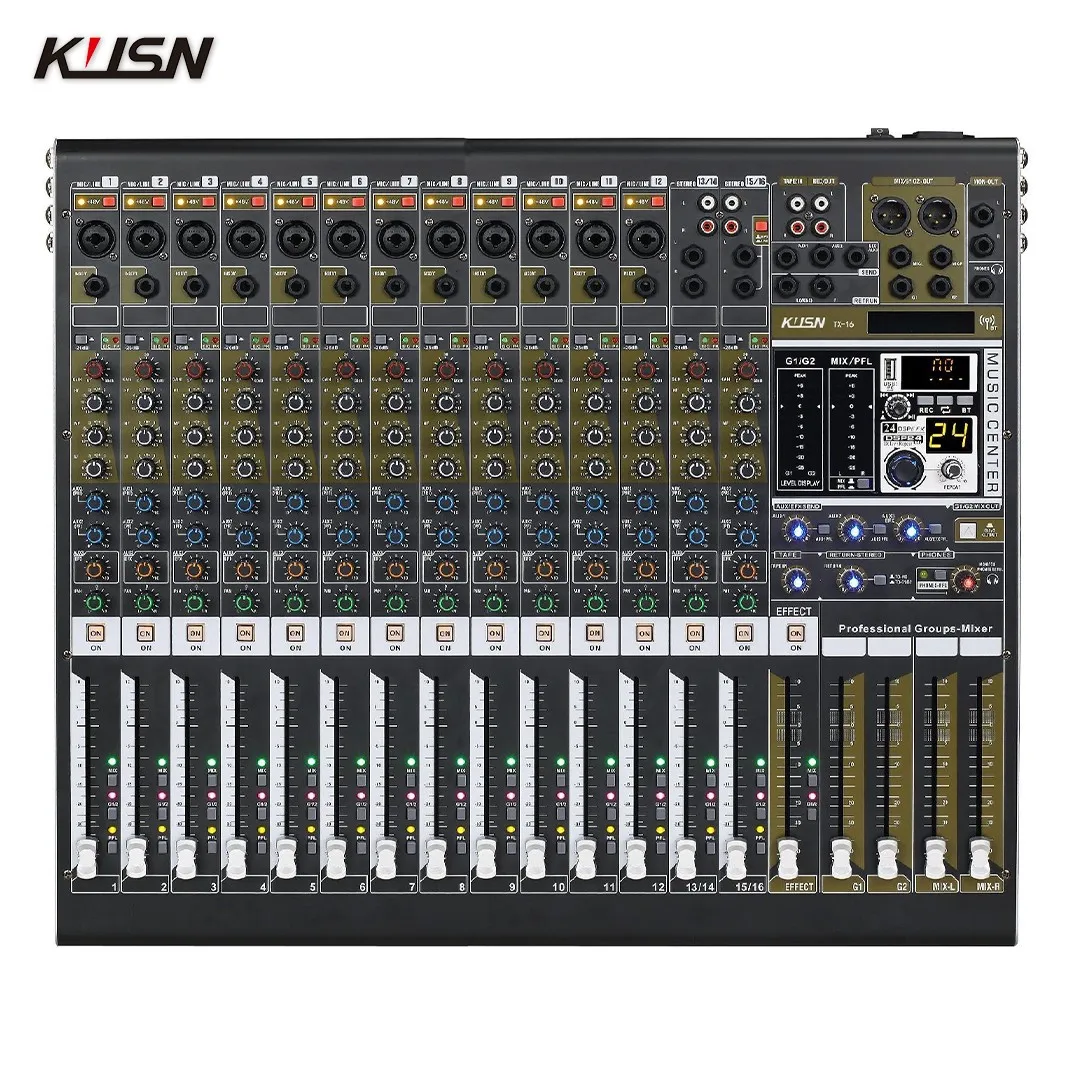16 Channel 2 Group Professional Audio Mixing Console Digital Mixer Sound Mixer Console with 24-bit DSP Bluetooth MP3 USB