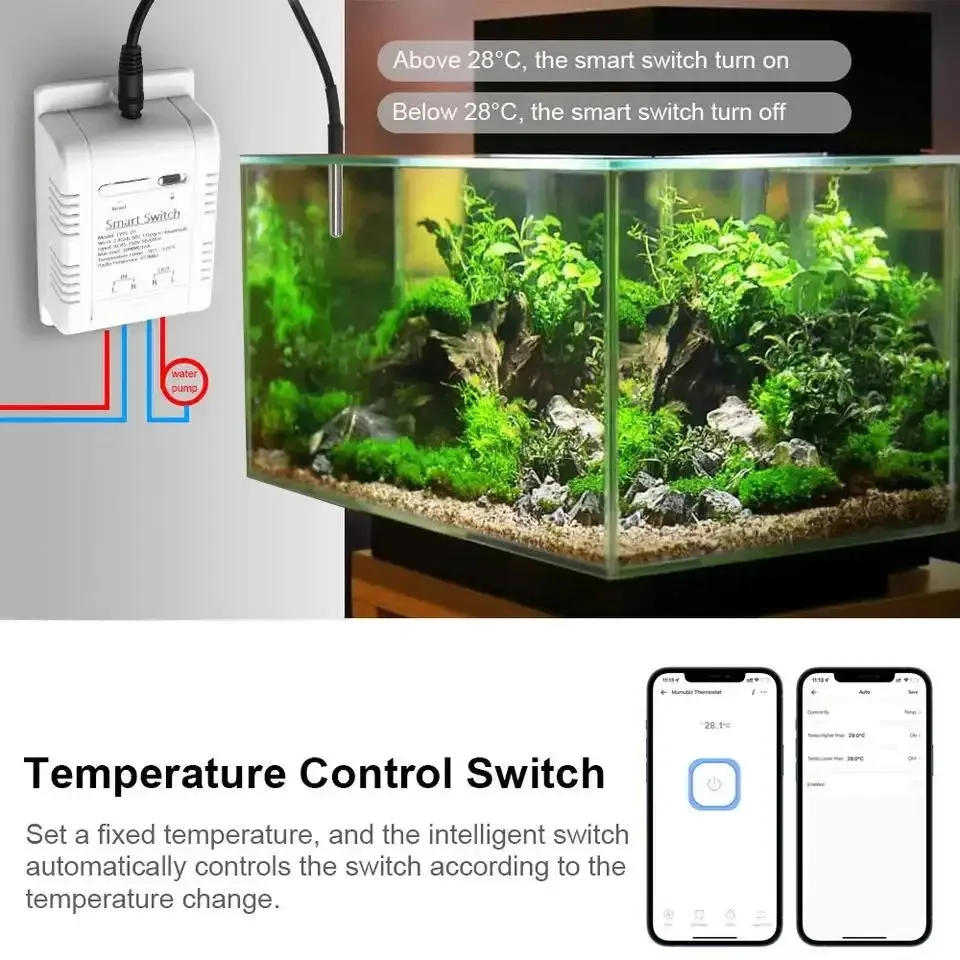 Tuya Wifi 16A20A Smart Temperature Humidity Switch Power Monitor with Thermostat Probe Sensor for Fish Tank Greenhouse Warehouse