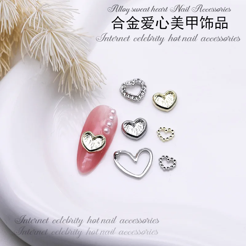 50PCS Hollow 3D Metal Nail Art Love Heart Accessories Charms Parts For Nails Decoration Design Manicure Decor Material Supplies