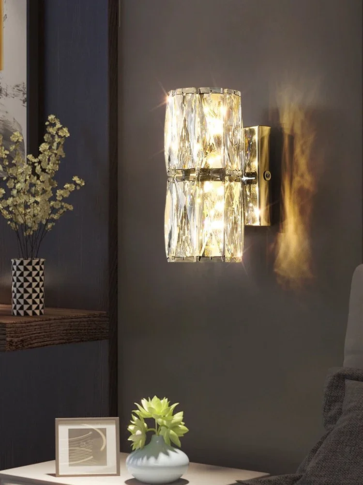 

Light luxury crystal wall lamp aisle bedroom bedside modern LED simple living room light.