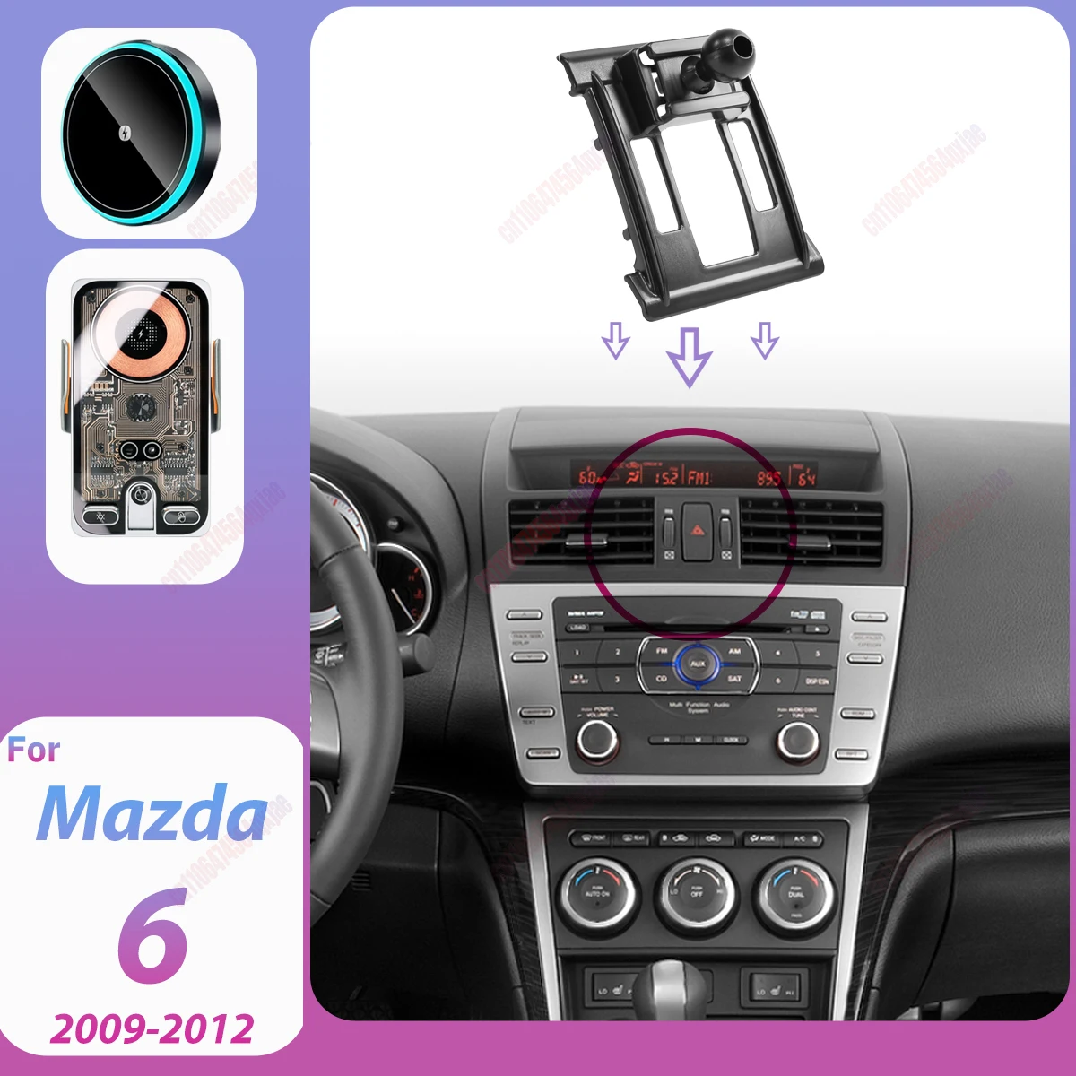 Carregador Magnético Sem Fio para Mazda 6 GH 2009 2010 2011 2012, Suporte para Telefone com Ventilação, Carregamento Rápido