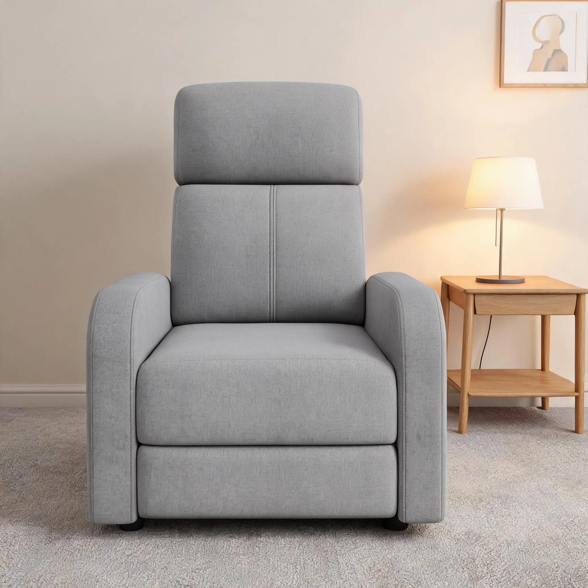 Poltrona relax ergonomica regolabile – Schienale manuale (90 ° –150 ° ), schienale alto, braccioli larghi, imbottitura spessa, con tasca laterale – Divano singolo per soggiorno, camera da letto e home