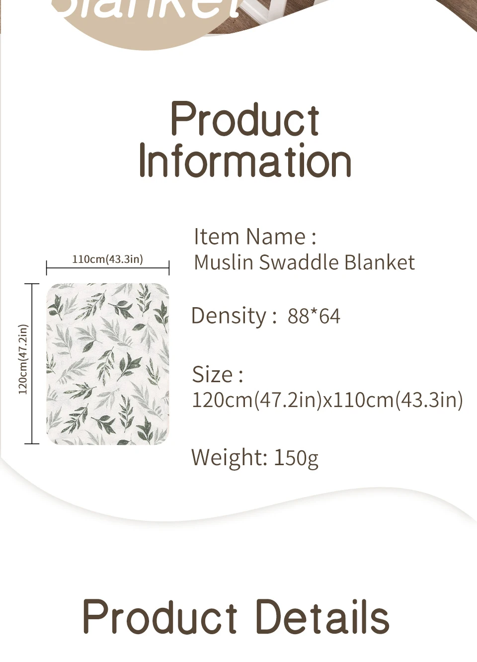100% Cotton 120*110cm 2 Layers Newborn Baby Bath Towel Wrap Muslin Swaddle Blankets