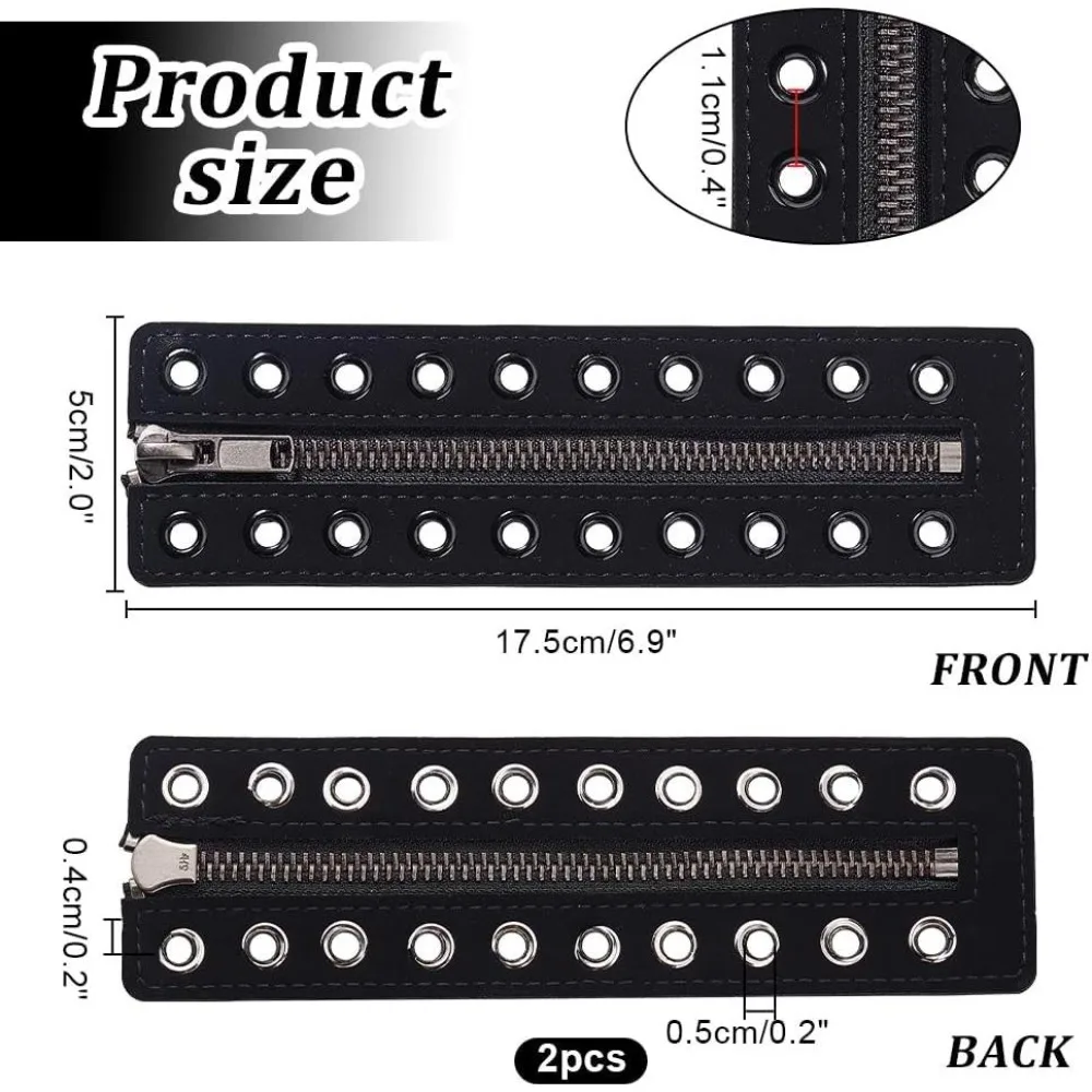 Leather Lace-in Zipper Inserts Smooth 10 Metal Eyelets Zipper Laces Black No Tie Shoe Laces for Adults Tieless Shoe Sneakers