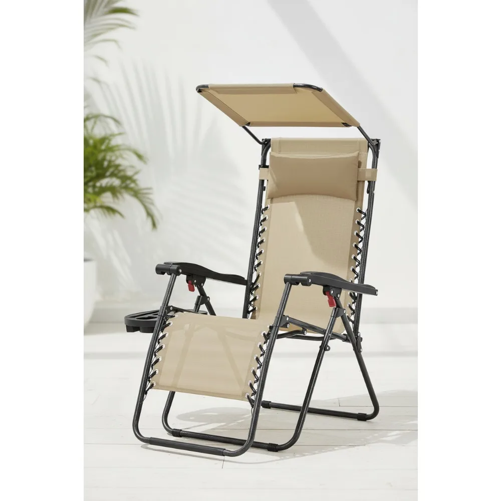 

Outdoor Zero Gravity Chair Foldable Recliner Adjustable Patio Lounge with Canopy Shade, Cup Holder for Garden Beach