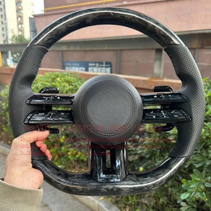 For Mercedes Benz Steering Wheel Horn Cover Shell Decorative Forged Texture Black Side Perforated Leather