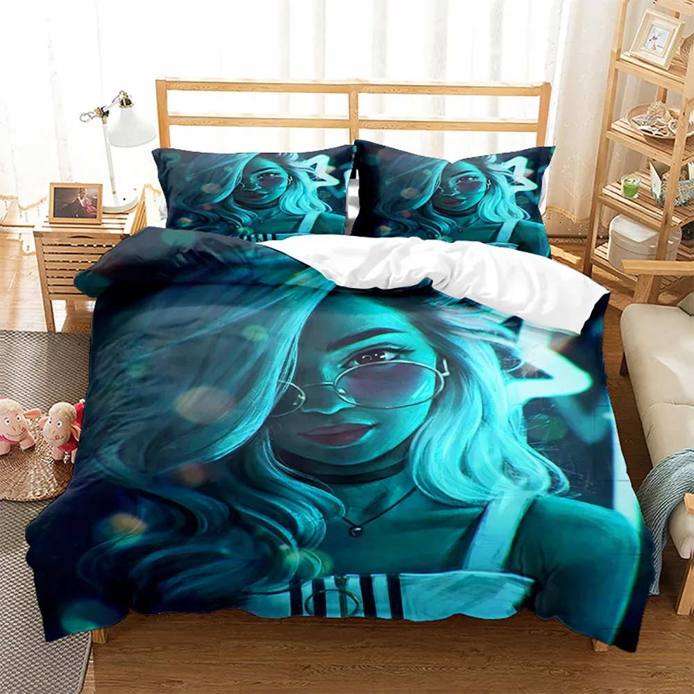 

3pcs Glasses Girl Bedding Set - Futuristic Cyberpunk Art Duvet Cover Set for Teens Bedroom with 2 Pillowcases