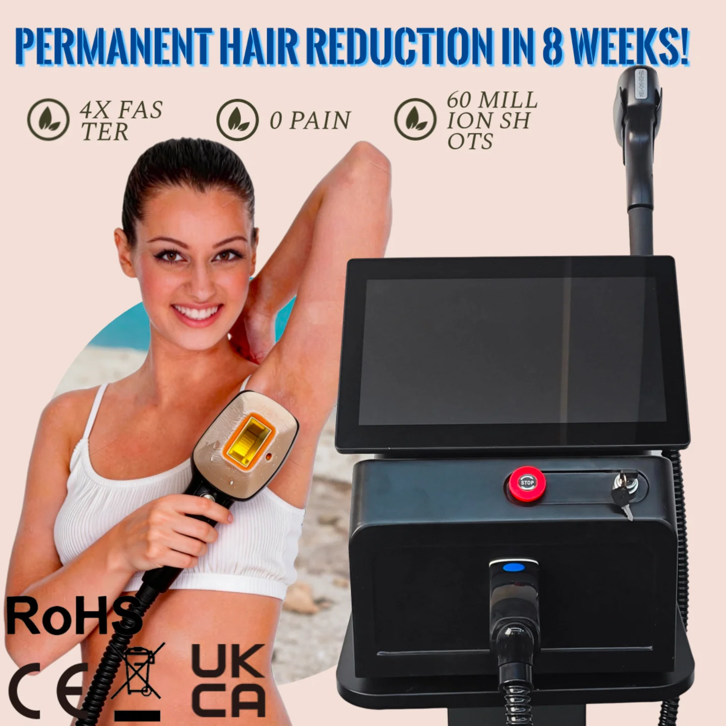 

Профессиональный 4-волновой диодный лазерный аппарат для безболезненной эпиляции с технологией Ice-Point — перманентное удаление волос, подходит для всех типов кожи