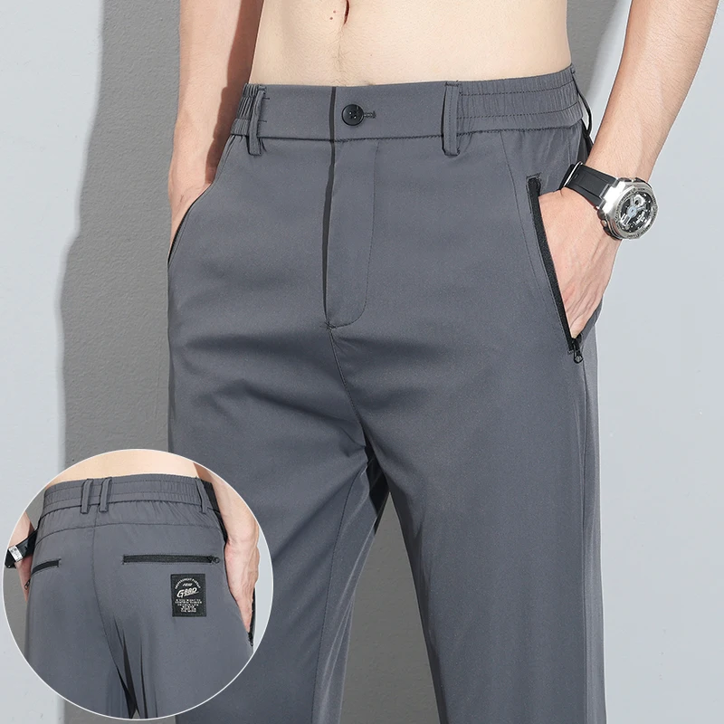 

Мужские деловые повседневные брюки, корейские карманы на молнии, весенне-осенние модные брюки, брендовая одежда, быстросохнущие роскошные мужские брюки
