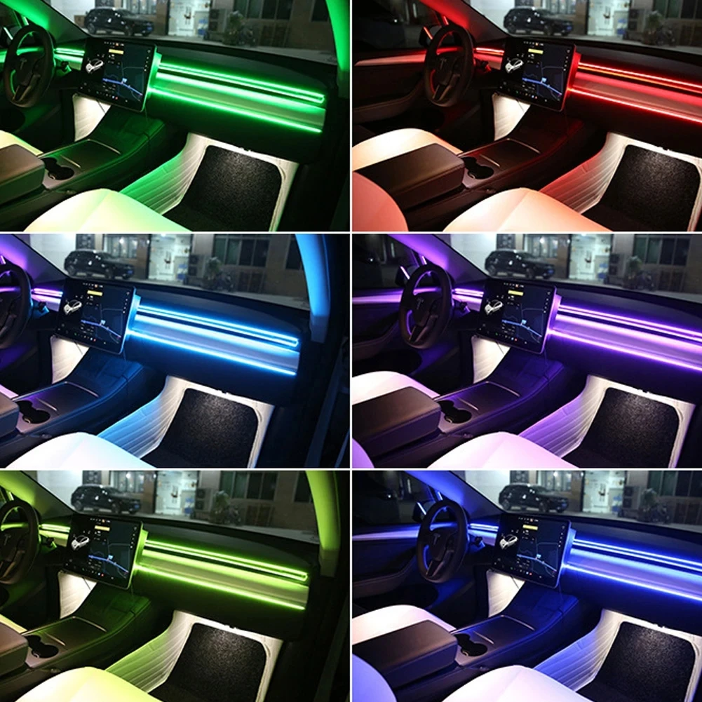 64 colors USB Car LED Ambient Light Acrylic Strips Dashboard Lights RGB Car Interior Hidden App Remote Control Atmosphere Lamp