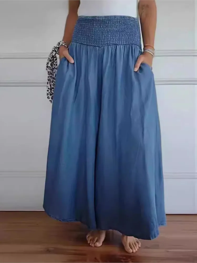 

New 2025 Women's Spring Summer Casual Loose Wide Leg Pants Fashion High Waist Solid Color With Pocket Long Pants Female Trousers