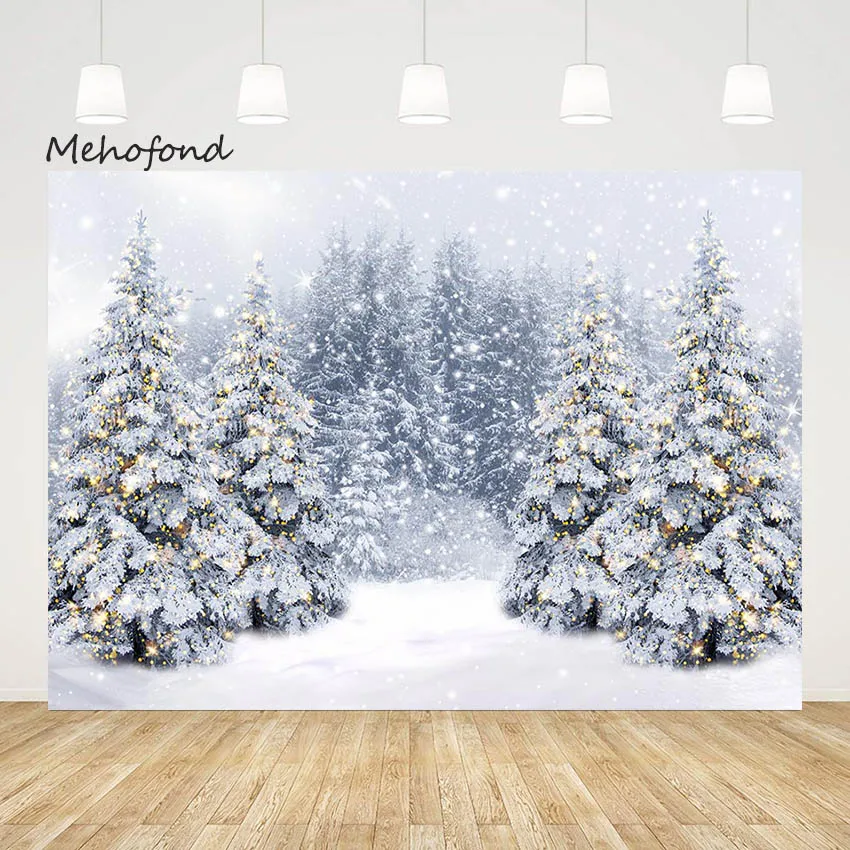 Winter Forest White Snow Scene Photozone Christmas Snow Pine Tree Bokeh Decorations Backdrops for Photographers Photo Studio