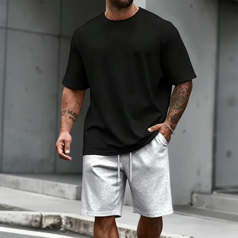 

Summer Daily Casual Sports Short Tracksuit Male Home Outdoor T Shirt Outfit 2026 New Arrival Men's Set Pure Color T-shirt&shorts