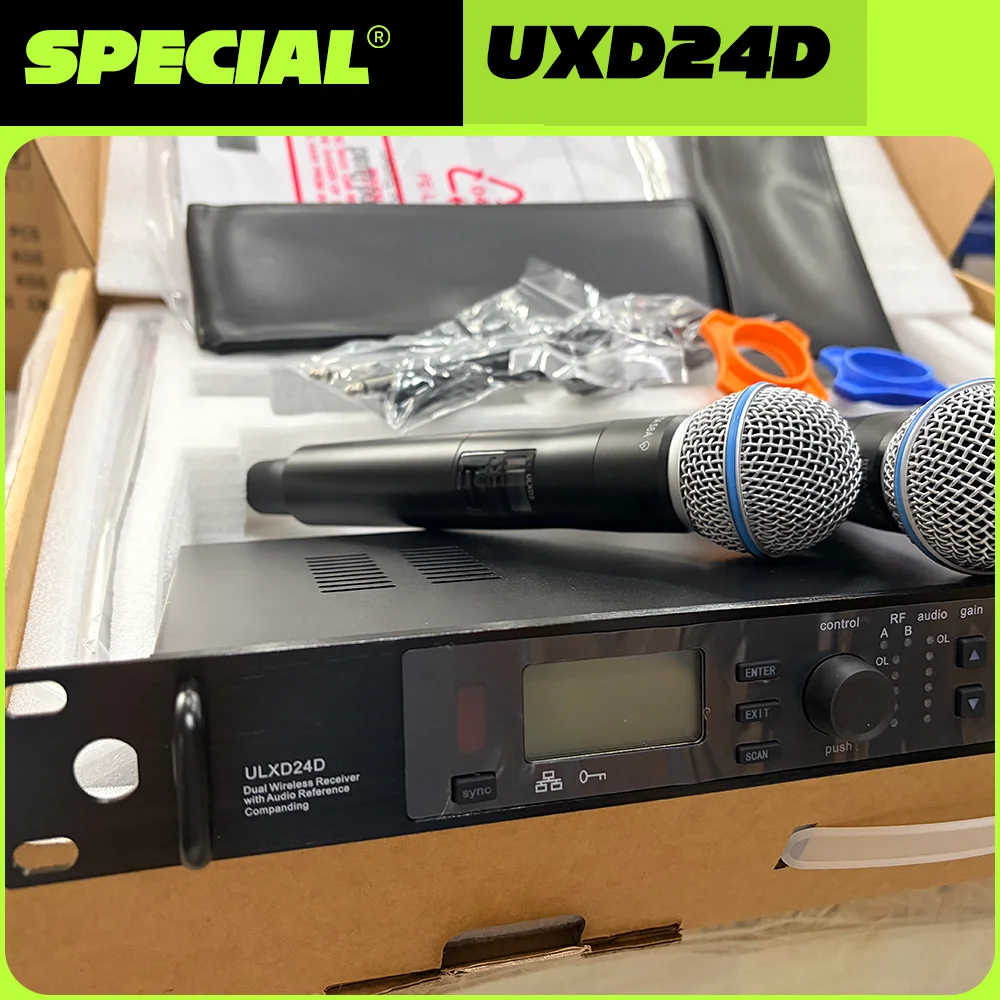 ULXD24D 200 Meter Distance Stable Signal 2Ch True Diversity UHF Microphone Wireless Metal Handheld for Singing Stage Performance