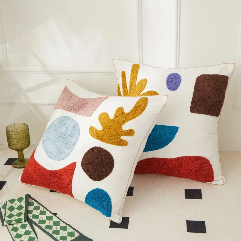 Towel Embroidered Flower Cushion Cover Linen Simple Sofa Pillowcase Office Cushion Cover Cojines Decorativos Para Sofá