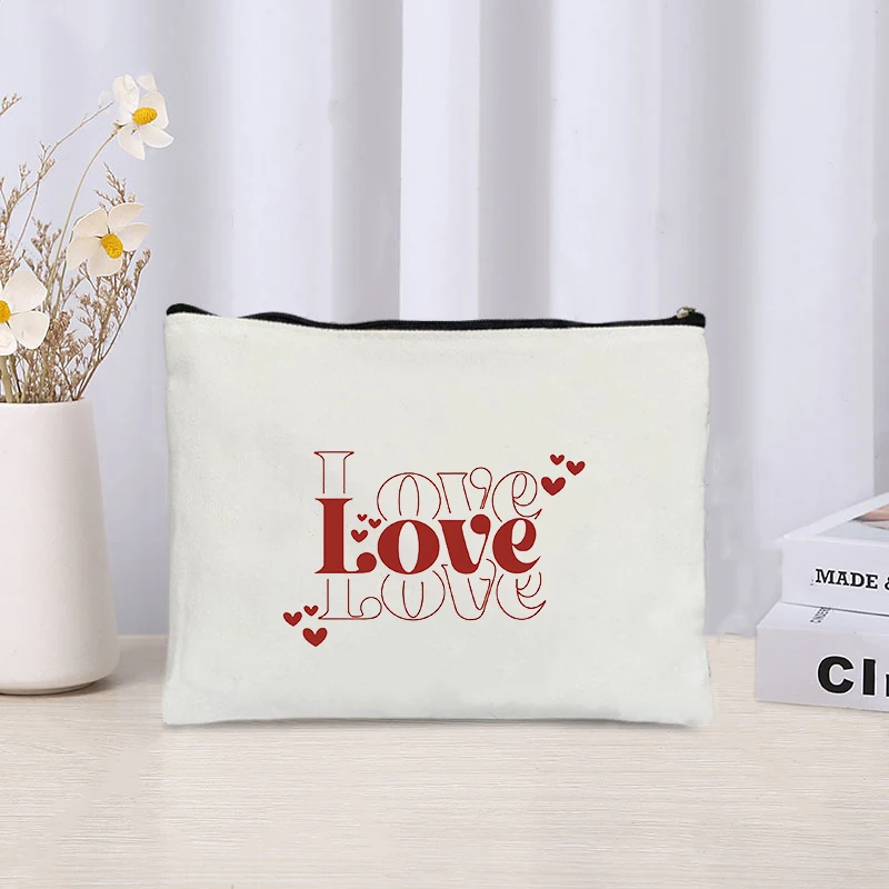 Love Printed Canvas Cosmetic Bag Organizer Perfume Lipstick Pouch New Travel Toiletry Bags Wallet Valentine's Day Gift for Lover