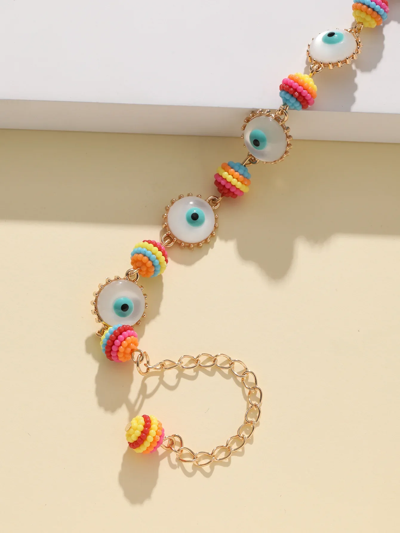 Beaded bracelet Individuality Devil's eye Rainbow Hand knitting Bohemia Adjustable Tide Simple Rice bead bracelet